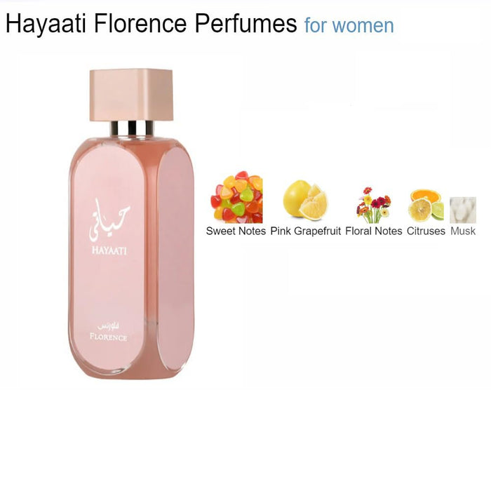 Hayaati Florence Perfume For Women - Arabian UAE Luxury Fragrance - Citrus, Sweet, Floral Scent - Eau De Parfume 100ml