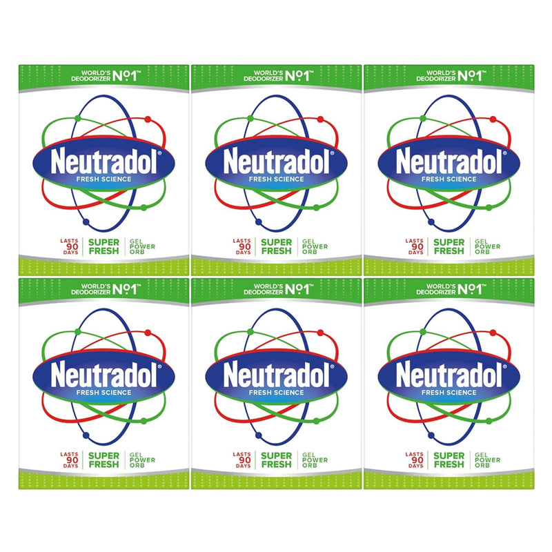 Neutradol Slow Release Gel, Air Freshener and Odour Eliminator, No Plug or Spray Needed, Super Fresh, Multipack of 6 x 135g