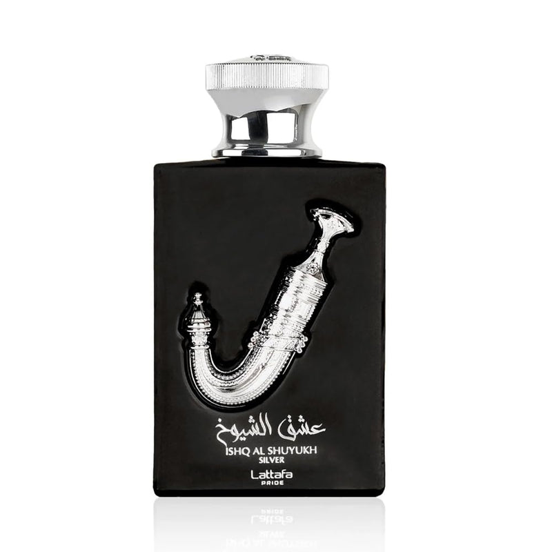 Lattafa Pride Ishq Al Shuyukh Silver Eau de Parfum 100ml Unisex - Long Lasting Fresh Woody Aromatic Perfume with Lemon, Bergamot, Black Pepper, Pineapple, Amber Wood & Cedarwood