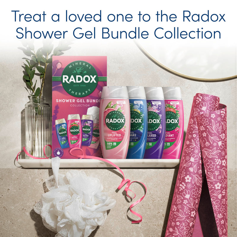 Radox Shower Gel Gift Set Bundle Feel Uplifted, Feel Relaxed, Feel Radiant & Feel Awake - Refreshing, Invigorating & Relaxing Body Wash Collection for All Skin Types