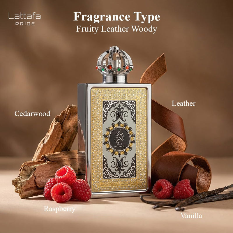 King of Arabia 100 ml EDP Lattafa Pride – Unisex Fragrance with Bergamot, Mint, Black Tea, Ginger, Leather & Vanilla – Warm Spicy Aromatic Scent