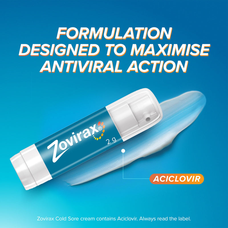 Zovirax Cold Sore Cream for Lips, with Aciclovir, Cold Sore Cream Treatment, Pain Relief, Pump 2g