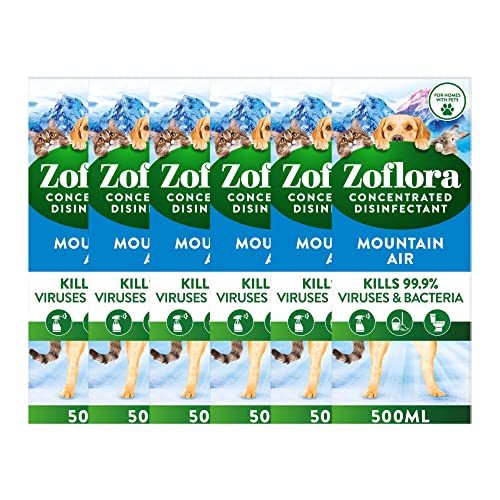 Zoflora Fresh Home Mountain Air Concentrated Disinfectant Liquid, Pack of 6 x 500ml, Pet-Safe Multi-Surface Cleaner, Antibacterial, Kills 99.9% of Germs