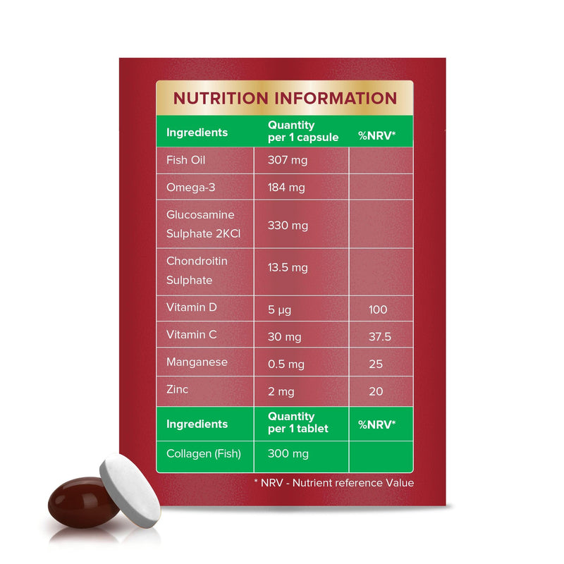 Seven Seas JointCare Plus Collagen, with Omega-3, Glucosamine, Chondroitin, Vitamins C and D, Manganese and Zinc, Food Supplements, 30-Day Pack
