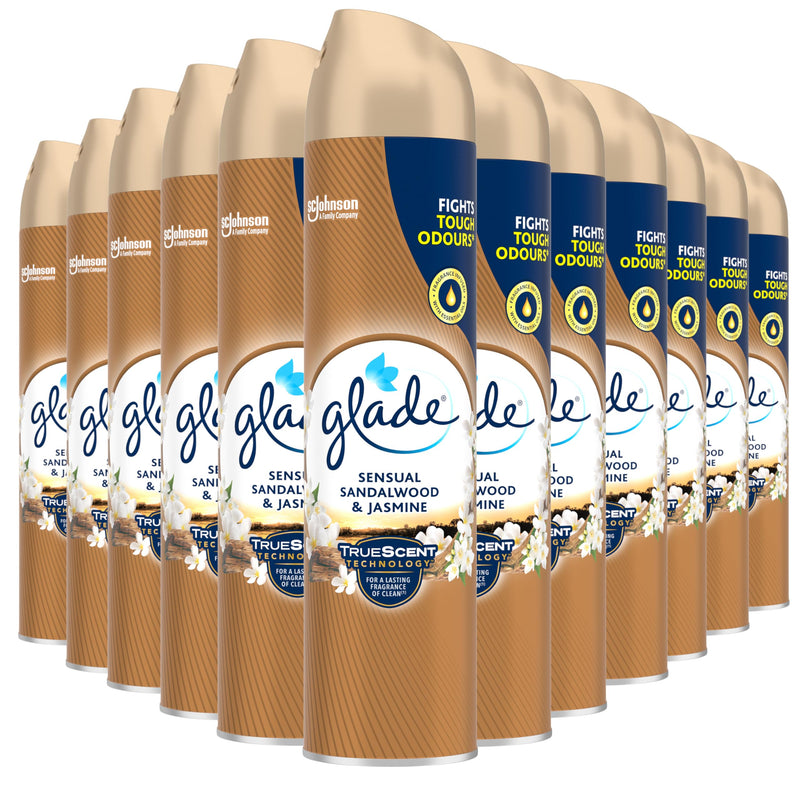 Glade Air Freshener, Aerosol Room Spray, Sandalwood & Jasmine, Pack of 12 (12 x 300ml)