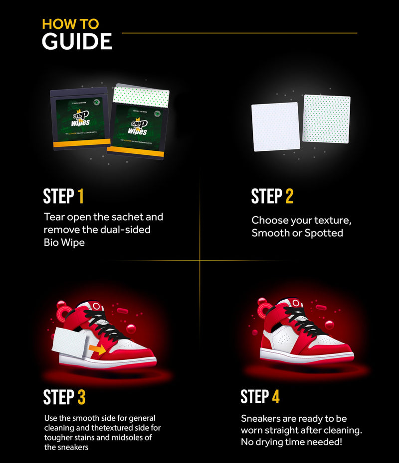 Crep Protect Shoe Wipes - Biodegradable, Dual-Sided Sneaker Cleaning Wipes for Quick Dirt & Scuff Removal - Individually Wrapped (Pack of 12)