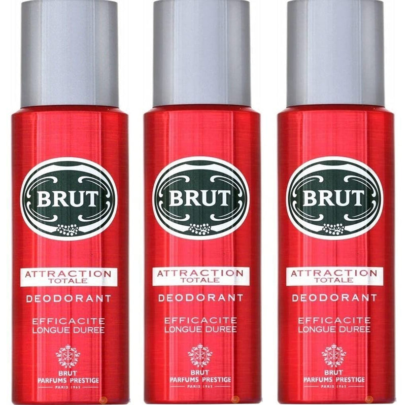 Brut Attraction Totale Mens Gents Deodorant Spray 200 ml 3 Pack