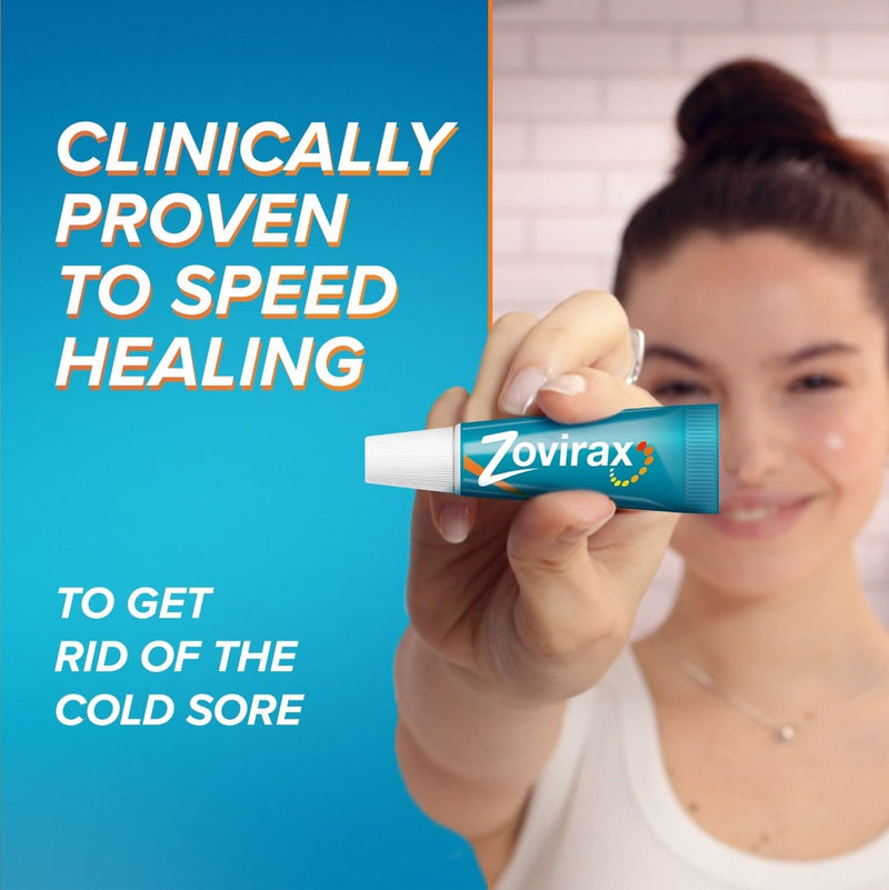 Zovirax Cold Sore Cream for Lips, with Aciclovir, Cold Sore Treatment that Speeds Healing and Pain Relief, Tube 2g