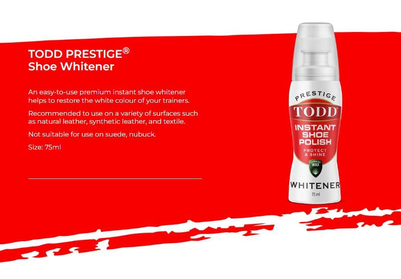 TODD Prestige Premium Sneaker and Shoe Whitener | 75ml - Super White | White Colour Restorer for Sneaker, Trainers, Canvas & Leather Shoes | 75ml Bottle with Sponge