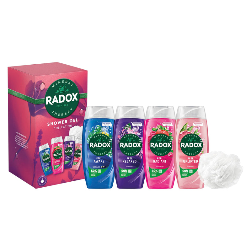 Radox Shower Gel Gift Set Bundle Feel Uplifted, Feel Relaxed, Feel Radiant & Feel Awake - Refreshing, Invigorating & Relaxing Body Wash Collection for All Skin Types