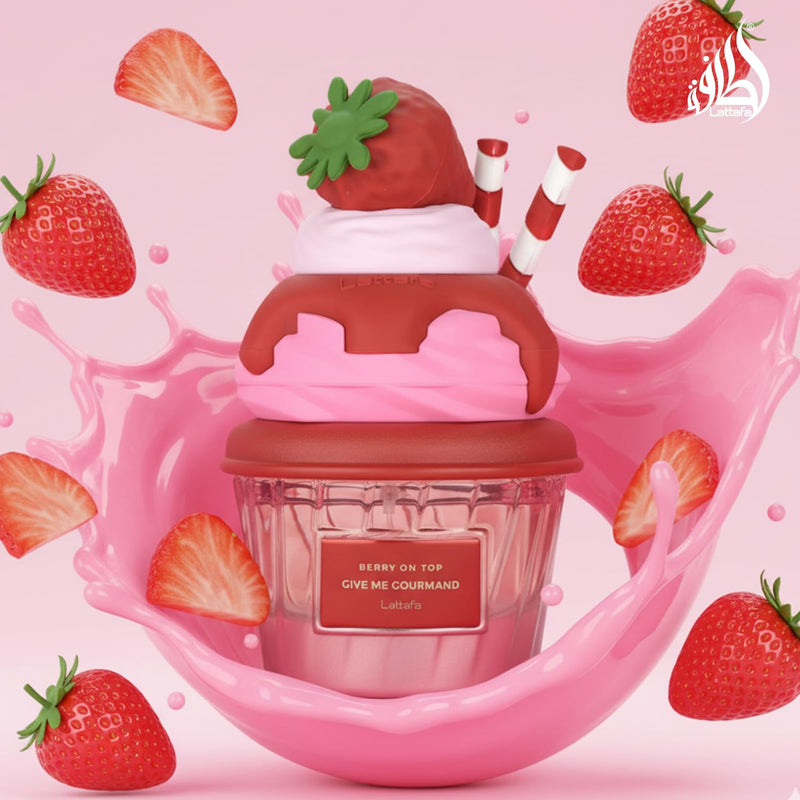 Lattafa Berry On Top Eau de Parfum, Give Me Gourmand Collection - Fruity Berry & Vanilla Cream Scent, Spray Form, Unisex Perfume 75ml
