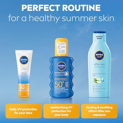 NIVEA SUN Protect & Moisture Sun Spray SPF 15 Moisturising Suncream Spray with SPF 15 Highly Effective Sunscreen Providing Immediate Effective UVA + UVB Protection