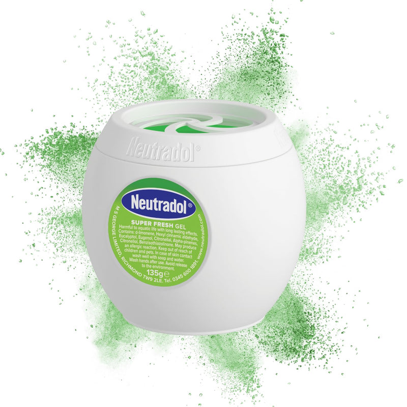 Neutradol Slow Release Gel, Air Freshener and Odour Eliminator, No Plug or Spray Needed, Super Fresh, Multipack of 6 x 135g