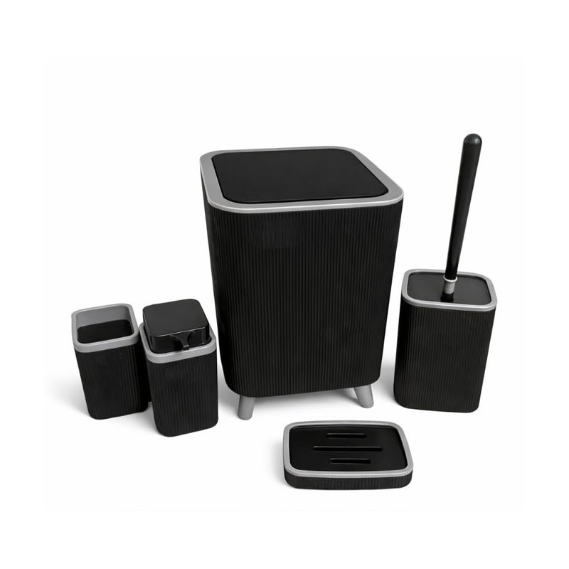 Premium Quality 5-Piece Modern Bathroom Accessories Set, Includes Waste Bin, Toilet Brush with Holder, Toothbrush Holder, Soap Dispenser, Soap Dish