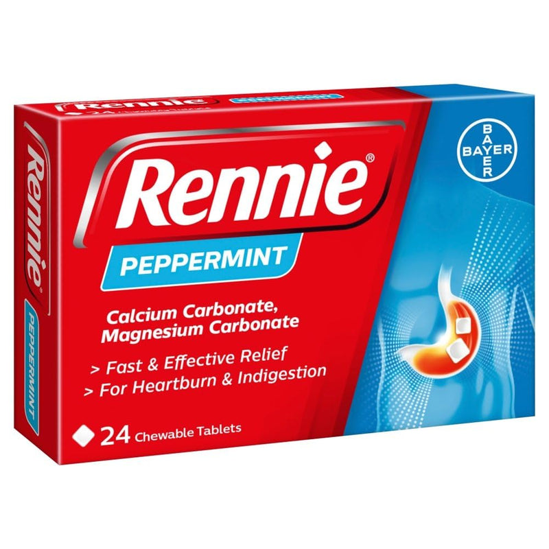 Rennie Peppermint - Antacids, Heartburn Relief and Indigestion Tablets, Fast and Effective Relief for Acid Reflux - 144 Tablets (6 Pack of 24 Tablets)