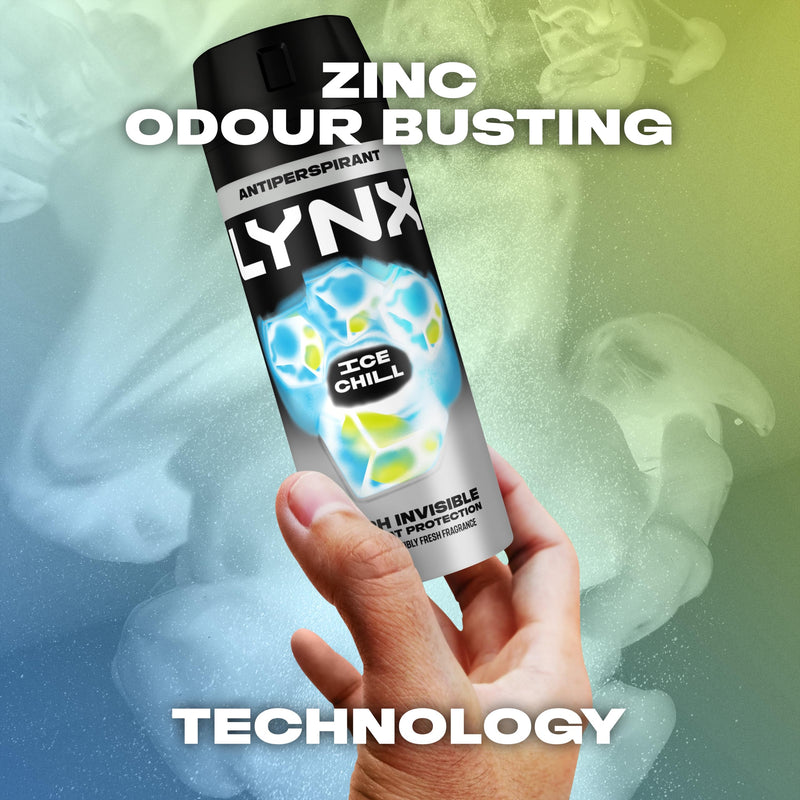 Lynx Ice Chill Anti-Perspirant Aerosol Men's Deodorant Spray with ProScent technology and an iced mint & lemon scent for 72 hours protection against odour and wetness 6x 150 ml