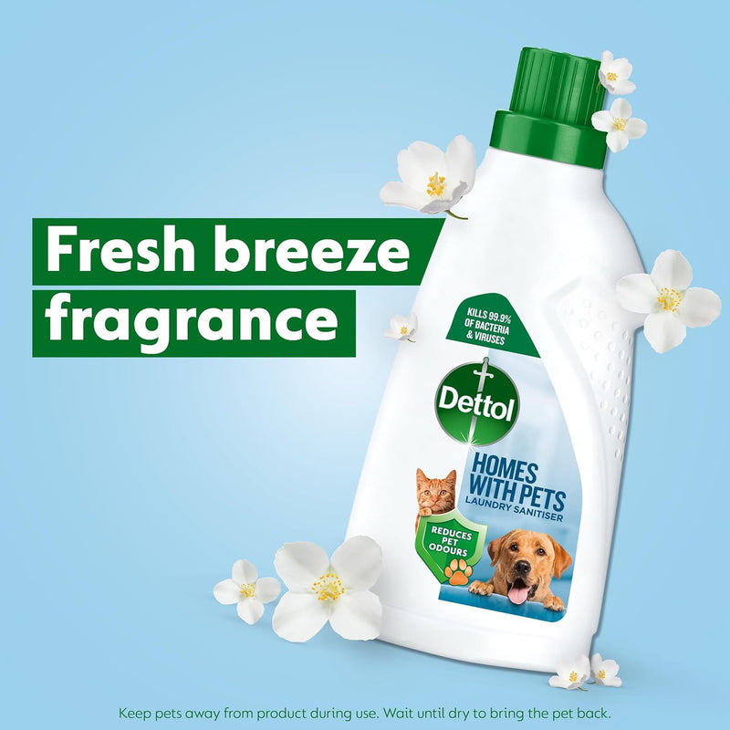 Dettol Laundry Sanitiser, Homes with pets, Fresh Breeze, 4.5L Total (750ml x 6pck) Eliminates Pet Odours, Cleanser & Disinfectant, Kills 99.9 Percent of Bacteria