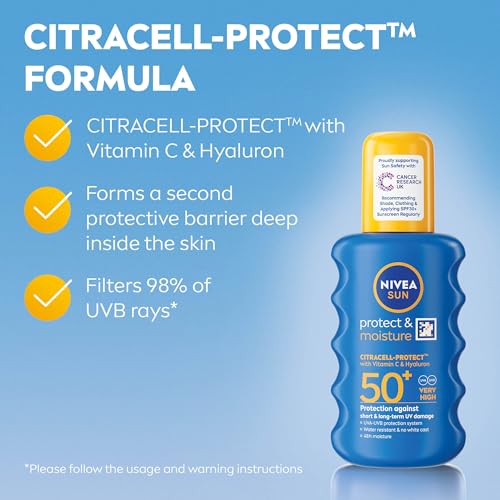 NIVEA SUN Protect & Moisture Sun Spray SPF 15 Moisturising Suncream Spray with SPF 15 Highly Effective Sunscreen Providing Immediate Effective UVA + UVB Protection