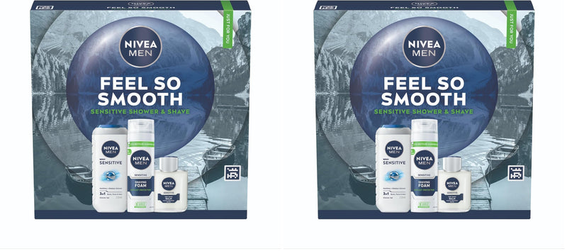 NIVEA MEN Feel So Smooth Skincare Gift Set (3 Products) - Men'sGift Set for Sensitive Skin – Includes Shower Gel, Shaving Foam, and Post Shave Balm