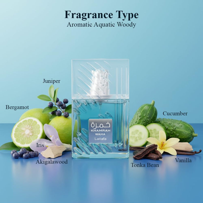 Lattafa Khamrah Waha Unisex EDP 100ml - Fresh Yuzu Cucumber Sea Salt Accord