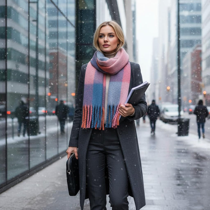 Big Brands Direct Premium Quality Women’s Furry Soft Rainbow Scarf Oversized Warm Winter Shawl with Multicolour Checks Ultra Cozy, Lightweight & Stylish Cold-Weather Wrap for Ladies