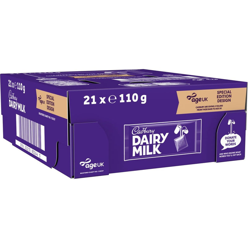 Cadbury Dairy Milk Chocolate Bar 110g (Pack of 21 Bars)