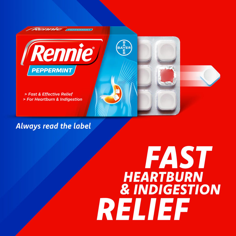 Rennie Peppermint Antacid Chewable Tablets, Heartburn Indigestion, 96 Pack