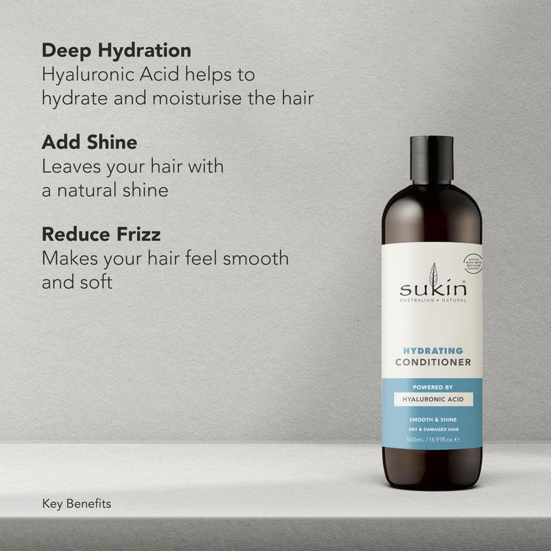 Sukin Hydrating Conditioner 500ml - strengthens and repairs dry and damaged hair, adds shine and tames frizz - with Coconut Oil & Shea Butter; cruelty free & vegan friendly.