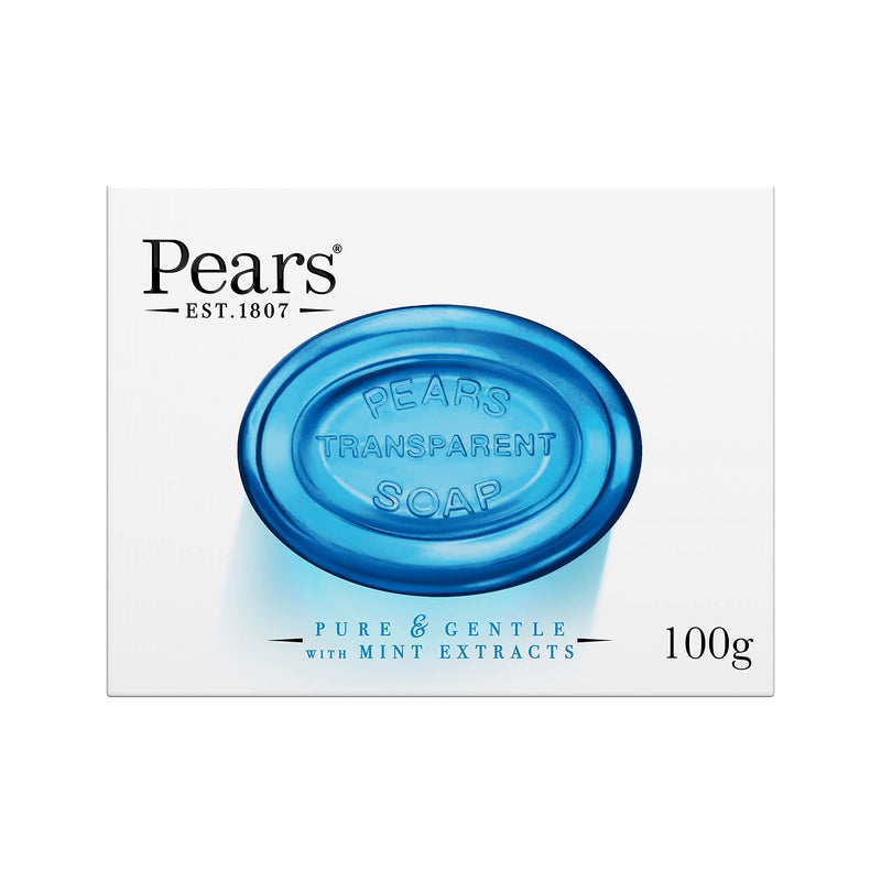 Pears Transparent Soap (100g) Pure and Gentle with Mint Extracts (Pack of 6)