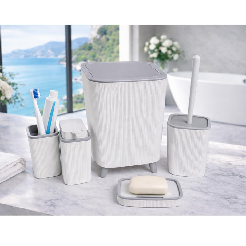 Premium Quality 5-Piece Modern Bathroom Accessories Set, Includes Waste Bin, Toilet Brush with Holder, Toothbrush Holder, Soap Dispenser, Soap Dish