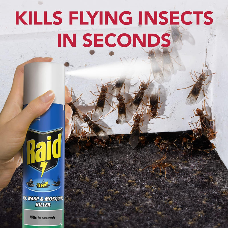 Raid Fly, Wasp & Mosquito Killer with Eucalyptus Aroma Oil, Fly Killer Spray For Indoor Use, Pack of 6 (6 x 300ml)