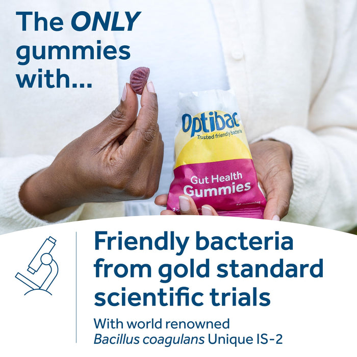 Optibac Probiotics Gut Health Gummies - Vegan Digestive Probiotic Supplement with Vitamin D, Zinc & Calcium for Immune Support & Gut Health - 5 Billion Bacterial Cultures - 30 Gummies