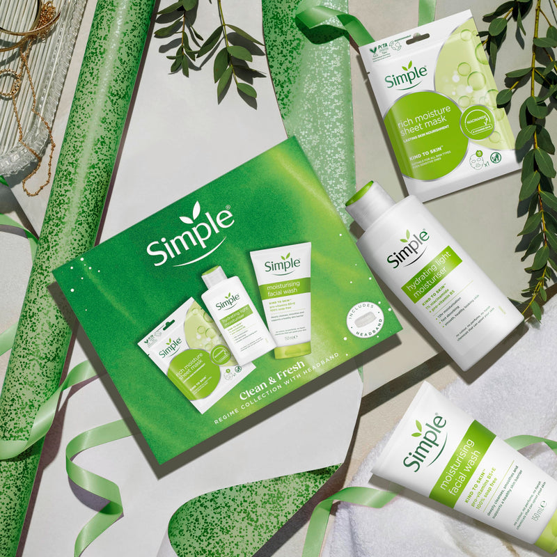 Simple Gift Set Simple Clean & Fresh Regime Collection with a facial wash, a sheet mask, and a moisturiser perfect for any occasion 3 piece
