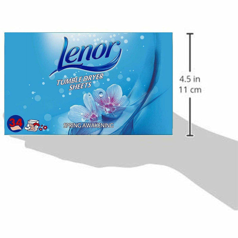 2 Pack of Lenor Tumble Dryer Fabric Conditioner Sheets Spring Awakening, 34 Sheets for Clean & Soft Fabrics and Essential Fragrance with Revitalising Scent