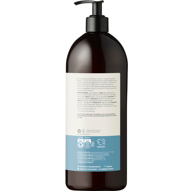 Sukin Hydrating Conditioner 500ml - strengthens and repairs dry and damaged hair, adds shine and tames frizz - with Coconut Oil & Shea Butter; cruelty free & vegan friendly.