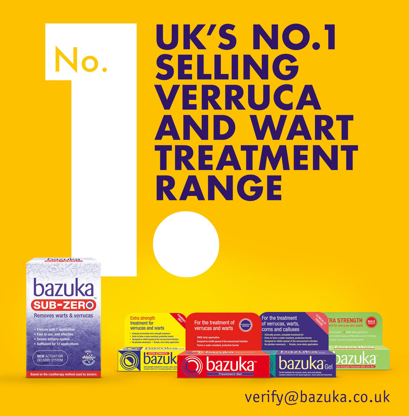 Bazuka Treatment Gel For Effective, Pain-Free Treatment and Removal of Verrucas and Warts. With Emery Board, 6g
