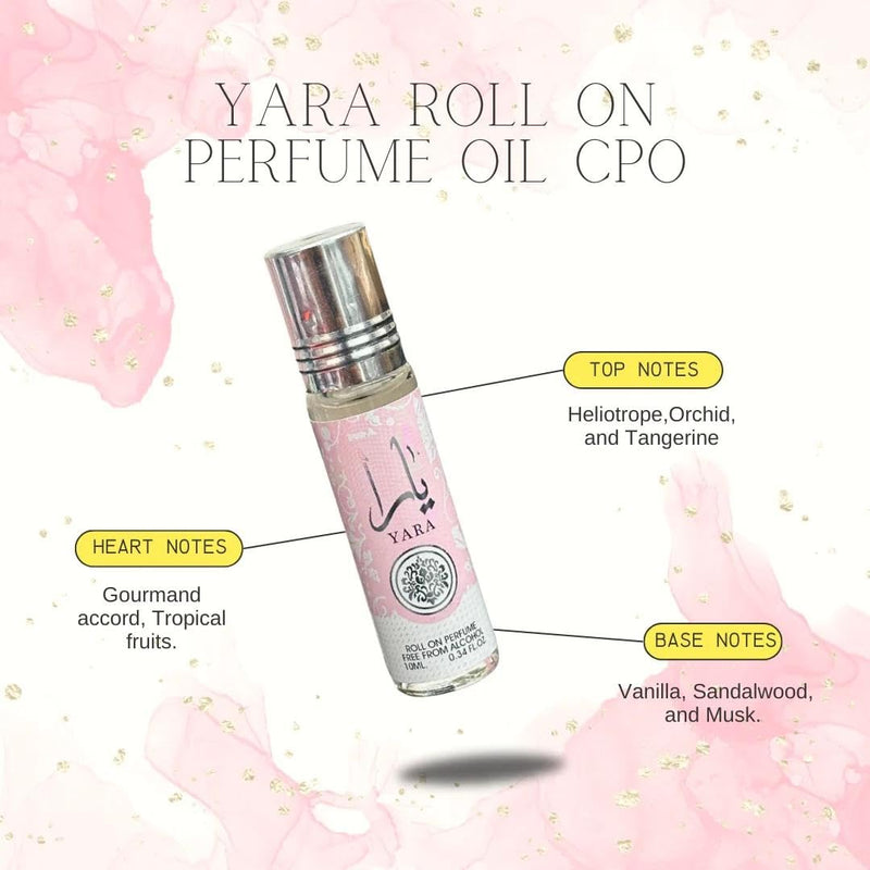 Yara 10ml by Lattafa Perfume Oil for Women- Arabian Attar Roll on Floral Soft Powderey Vanilla