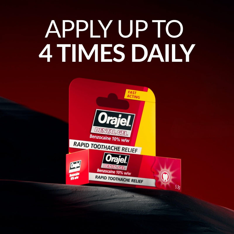 Orajel Dental Gel for Rapid Toothache Pain Relief for Adults, Contains Benzocaine 10% w/w, Targeted Oral Gel for Fast-Acting Dental Pain Relief Formula, 5.3g