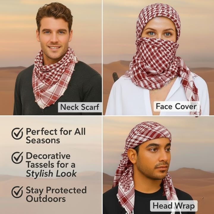 Big Brands Direct Premium Cotton Shemagh Keffiyeh Tactical Scarf, Military Desert Arab Style Head Wrap, Unisex Traditional Kufiya, Multi-Use Accessory