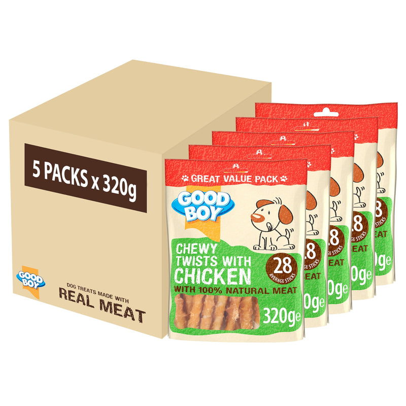 Good Boy - Chewy Twists With Chicken - Made With 100% Natural Chicken Breast Meat - 320 Grams - Gluten Free Dog Treats (Case of 5)