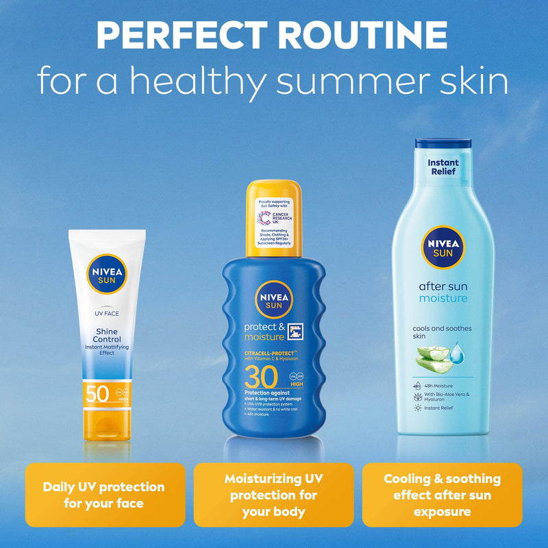 NIVEA SUN Protect & Moisture Sun Spray SPF 15 Moisturising Suncream Spray with SPF 15 Highly Effective Sunscreen Providing Immediate Effective UVA + UVB Protection