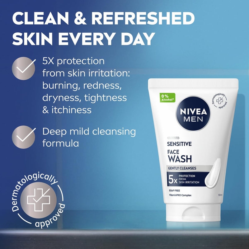 NIVEA MEN Sensitive Face Skincare Gift Pack (2 Products), Gift Set For Men, Includes Face Wash (100ml) and Daily Moisturiser With SPF30 (50ml), Ideal For Sensitive Skin