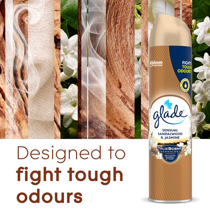 Glade Air Freshener, Aerosol Room Spray, Sandalwood & Jasmine, Pack of 12 (12 x 300ml)